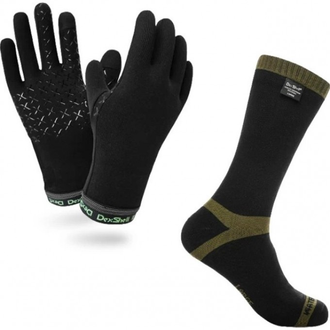 Комплект DEXSHELL носки Trekking Green DS636 + перчатки Drylite DG9946BLK winter22