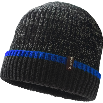 Шапка водонепроницаемая DEXSHELL Cuffed Beanie, DH353BLU черная с cиней полоской, размер L/XL