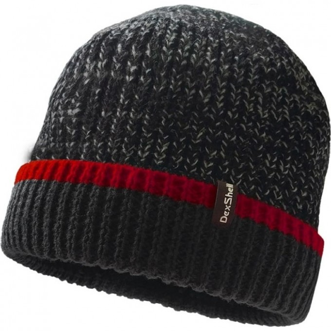 Шапка водонепроницаемая DEXSHELL Cuffed Beanie, DH353GRN черная с красной полоской, размер S/M DH353REDSM